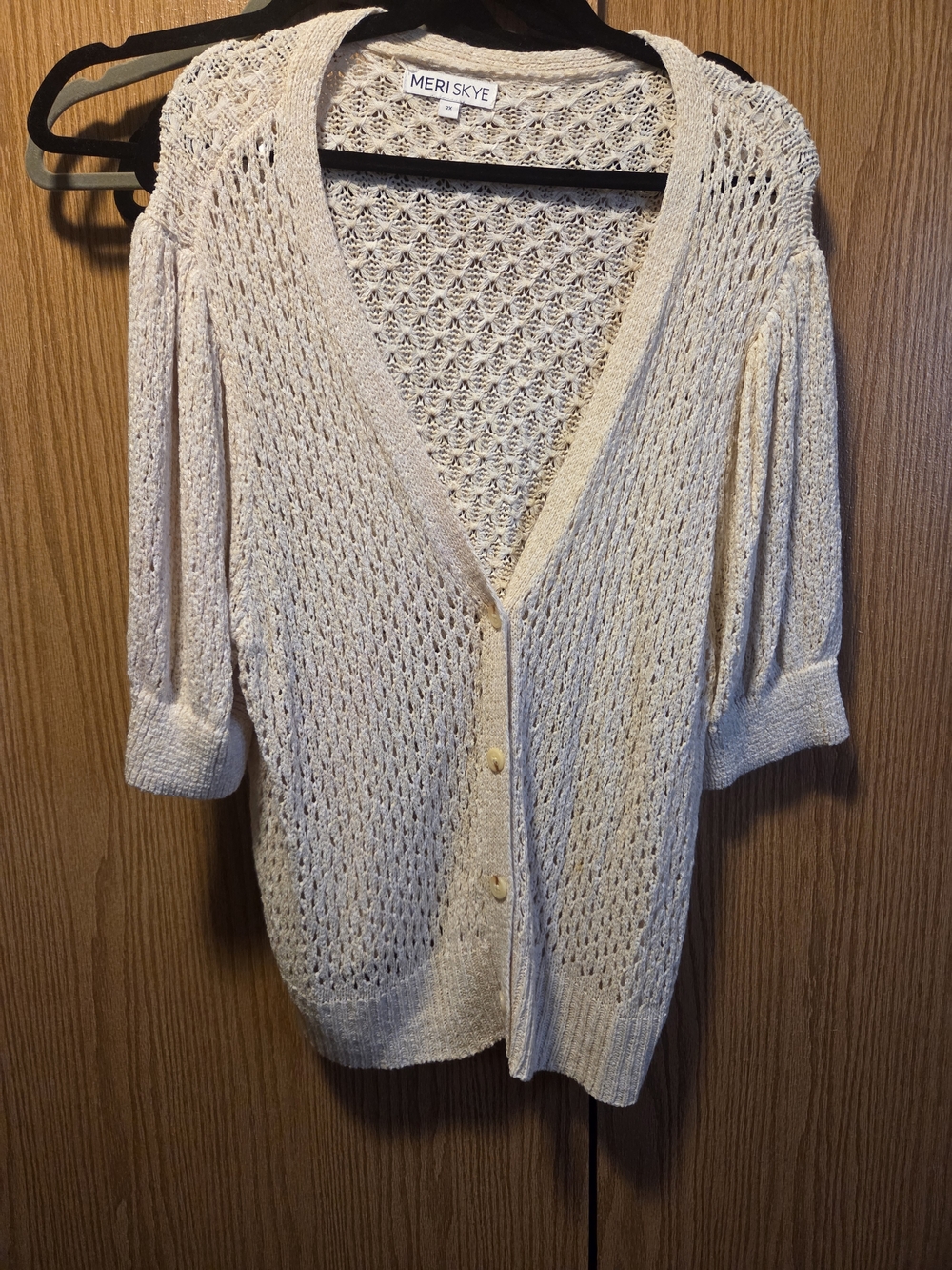 Meri Skye Cream Open-Knit Button Cardigan